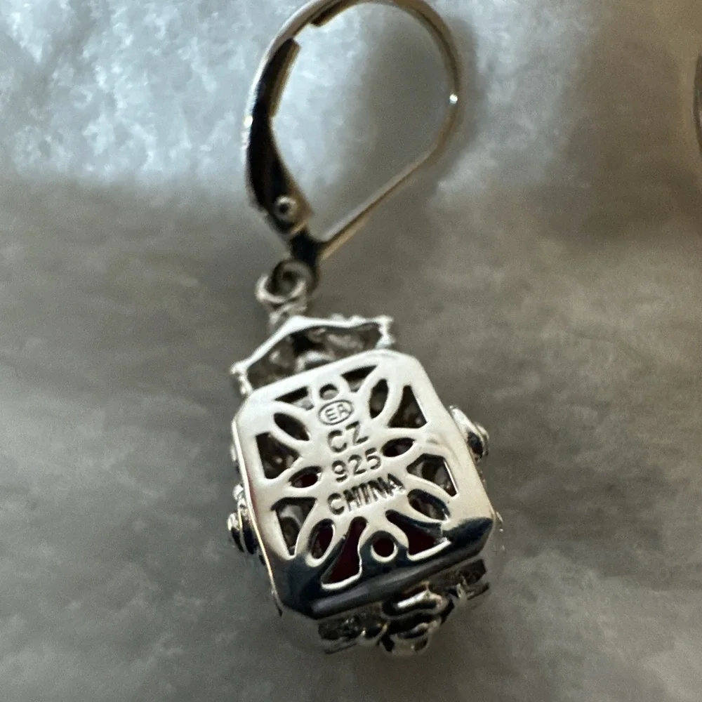 QVC Diamonique cz w/ Lab Ruby Leverback .925 Earrings - Picture 4 of 6
